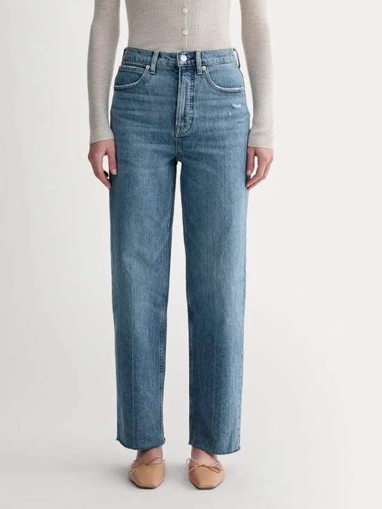 Everlane Denim - Everlane The Way-High Jean Size 25 High Rise Wide Leg Raw Hem Blue Denim